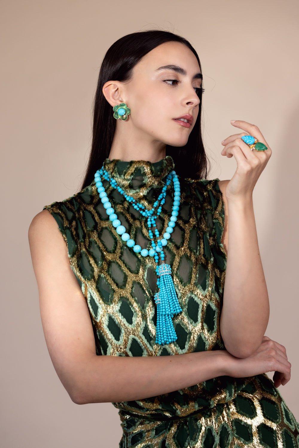 PIRANESI-Turquoise Strand Necklace-YELLOW GOLD