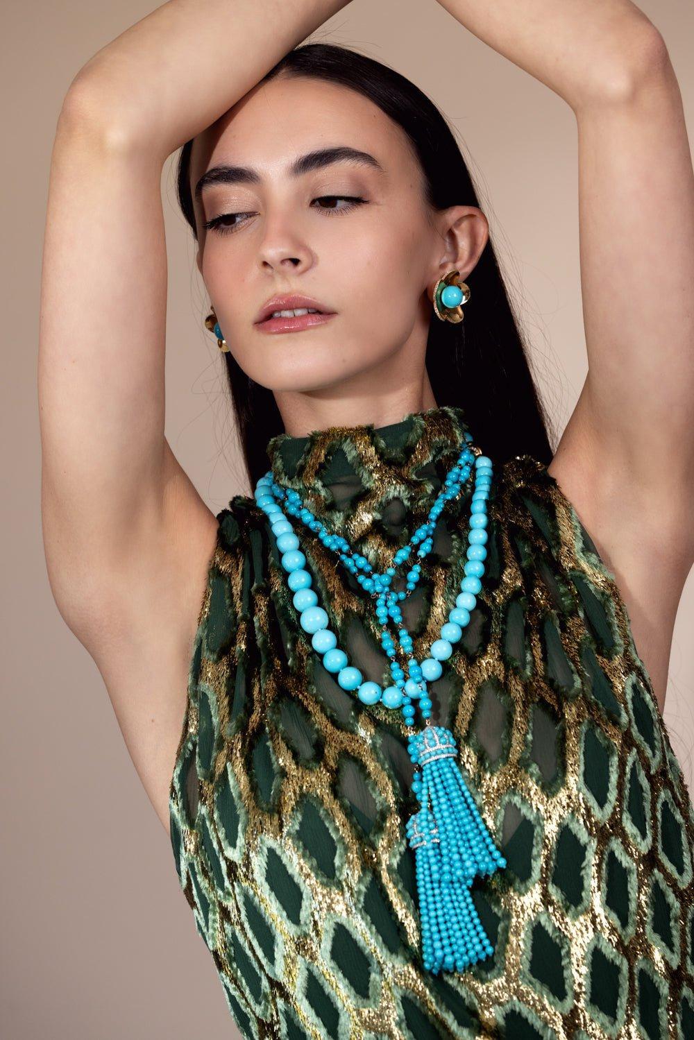 PIRANESI-Turquoise Strand Necklace-YELLOW GOLD