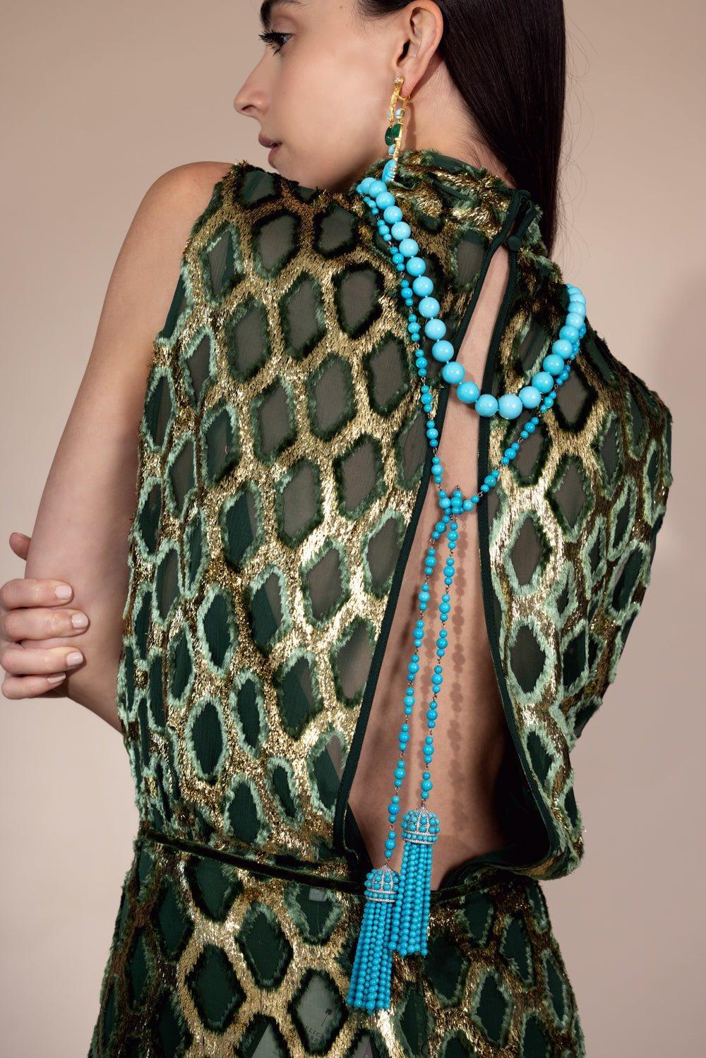 PIRANESI-Turquoise Strand Necklace-YELLOW GOLD