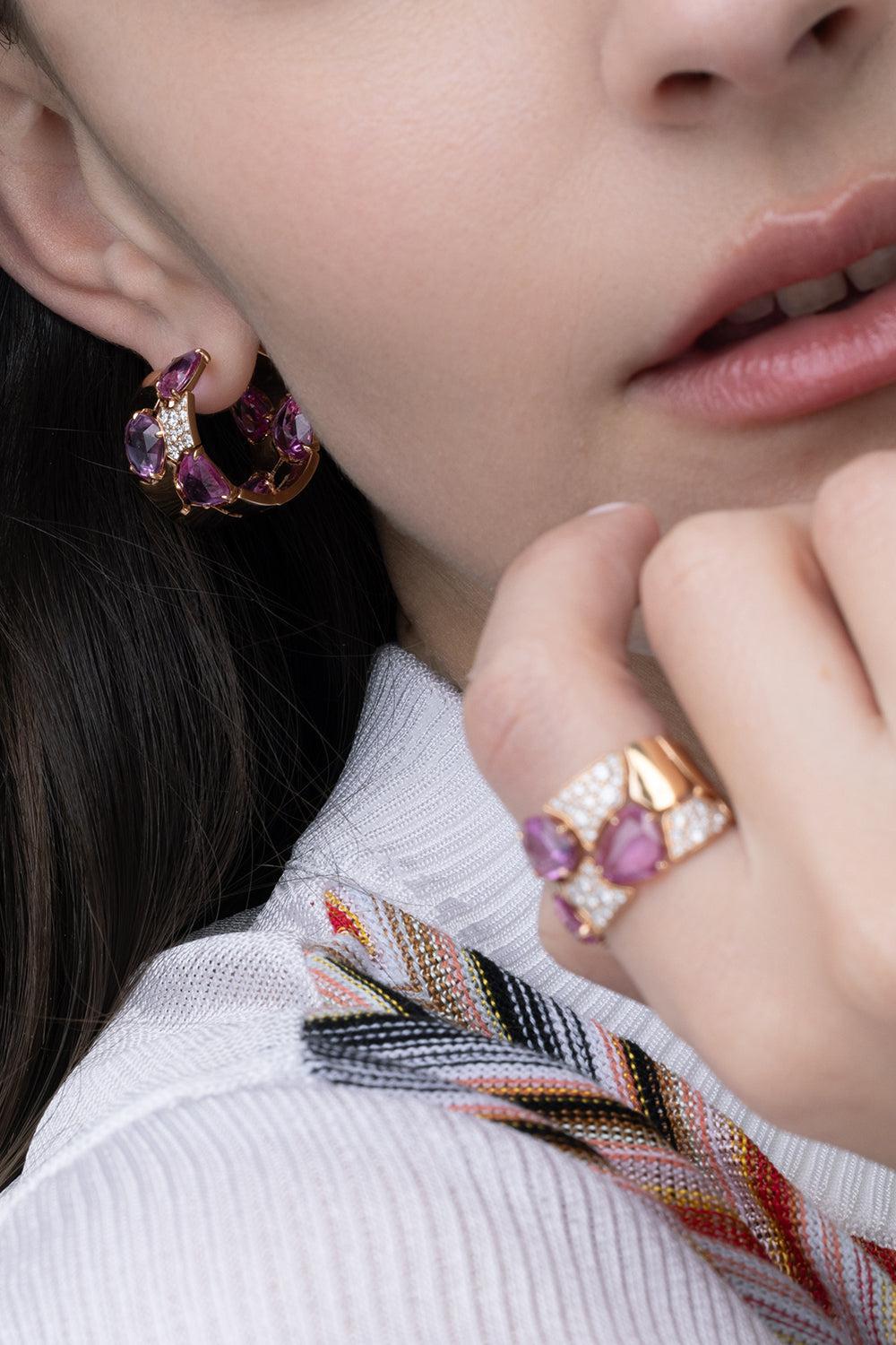 Pink Sapphire Diamond Freeform Ring-ROSE GOLD-6-JEWELRYFINE JEWELRING-PIRANESI