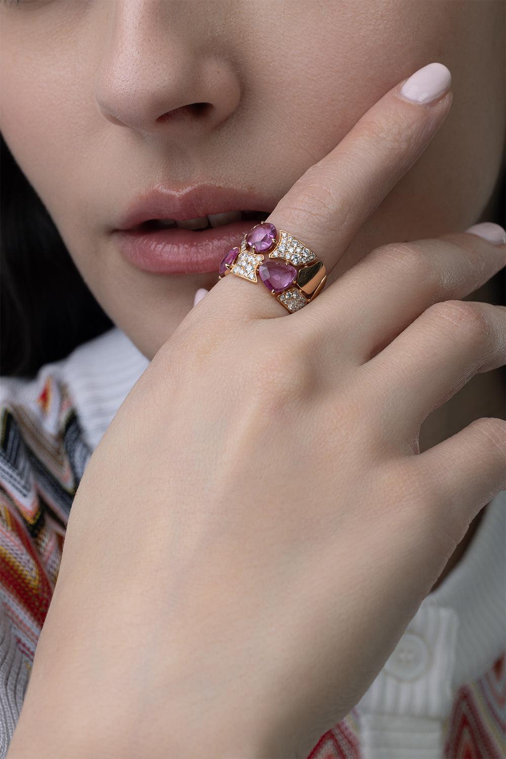 Pink Sapphire Diamond Freeform Ring-ROSE GOLD-6-JEWELRYFINE JEWELRING-PIRANESI