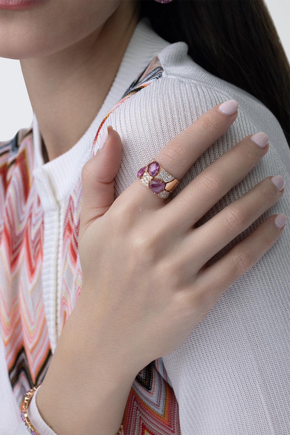Pink Sapphire Diamond Freeform Ring-ROSE GOLD-6-JEWELRYFINE JEWELRING-PIRANESI