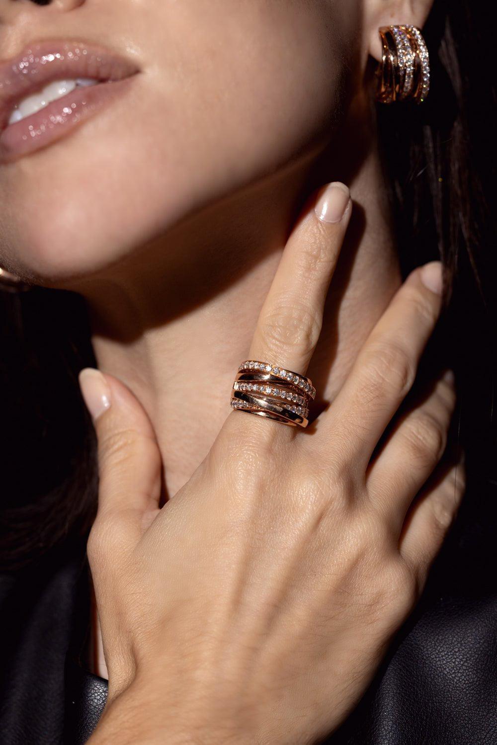 PIRANESI-Diamond Crossover Ring-ROSE GOLD