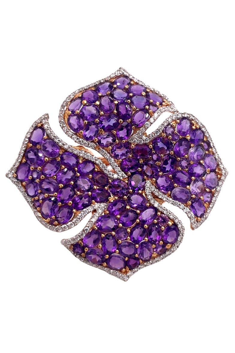 PIRANESI-Amethyst Flower Ring-ROSE GOLD