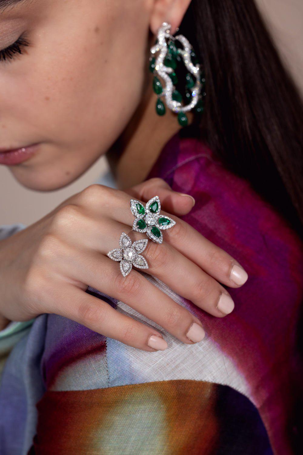 PIRANESI-Aspen Double Flower Ring-WHITE GOLD