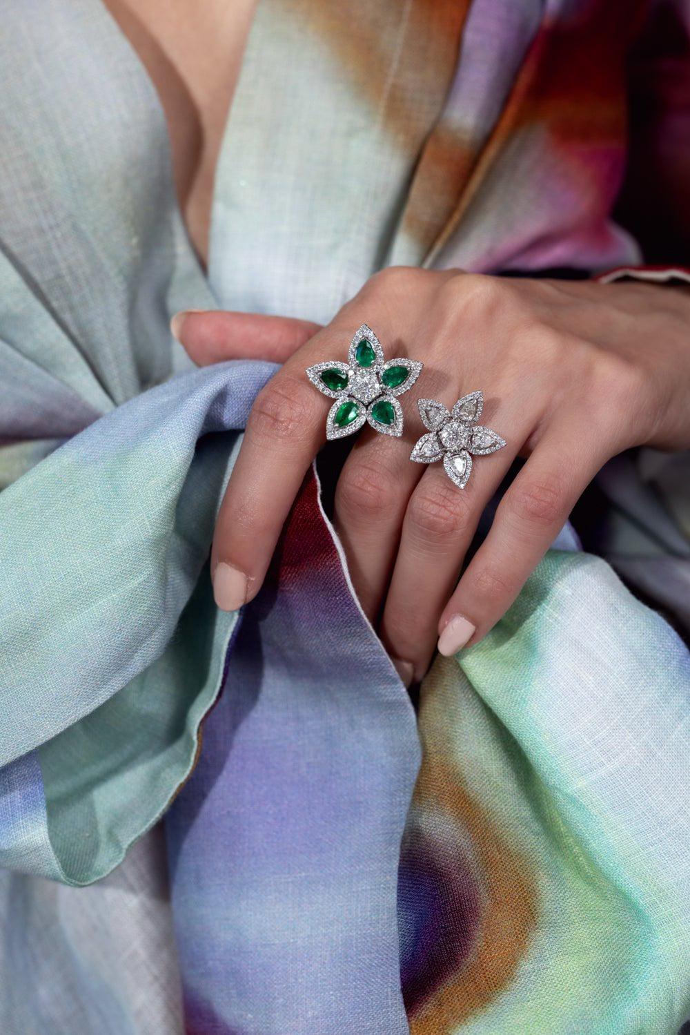 PIRANESI-Aspen Double Flower Ring-WHITE GOLD