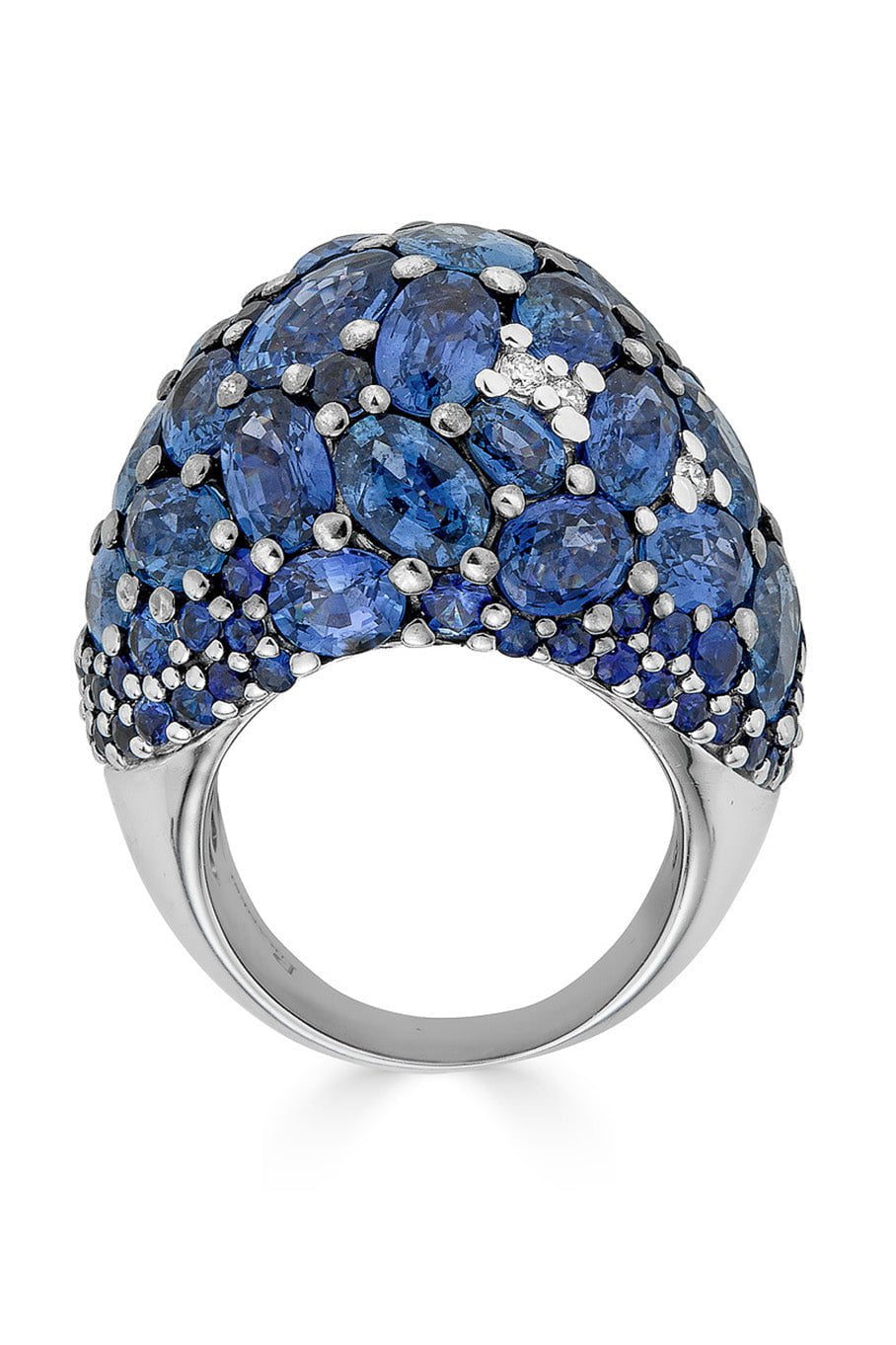 PIRANESI-Blue Sapphire Diamond dome Ring-WHITE GOLD