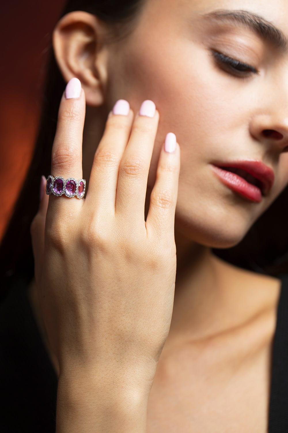 PIRANESI-Oval Pink Sapphire and Diamond Eternity Band-WHITE GOLD