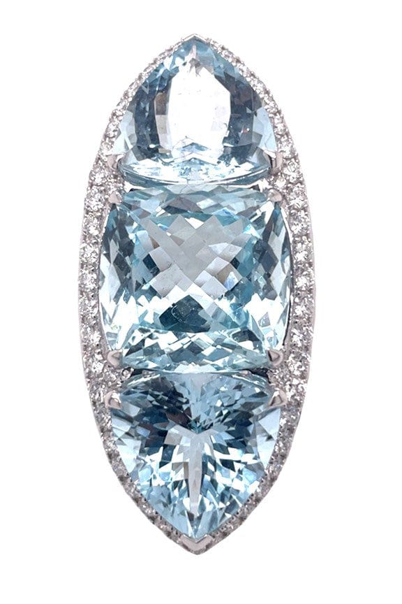PIRANESI-Three Cushion Aquamarine Ring-WHITE GOLD