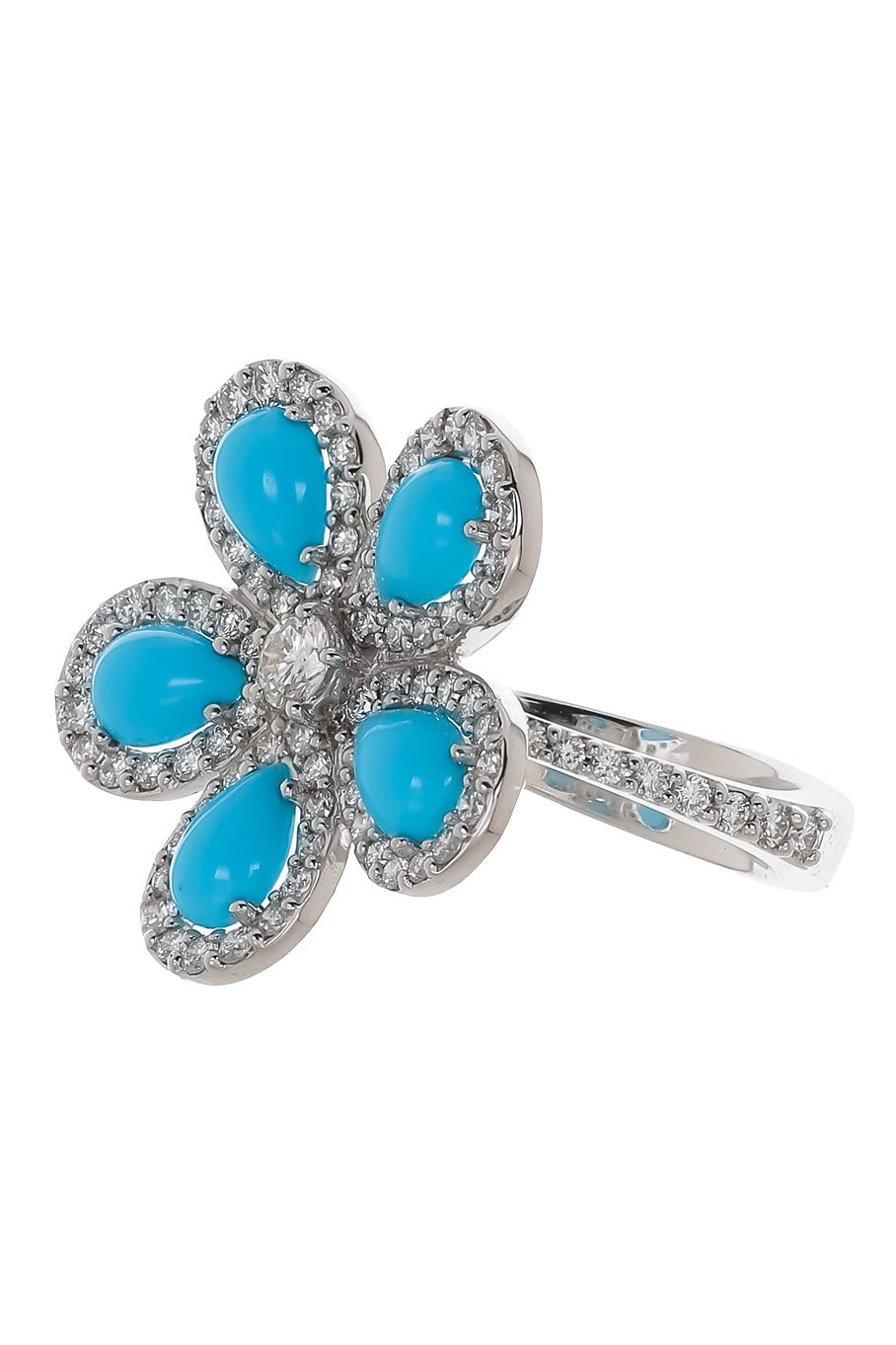 PIRANESI-Turquoise Flower Ring-WHITE GOLD