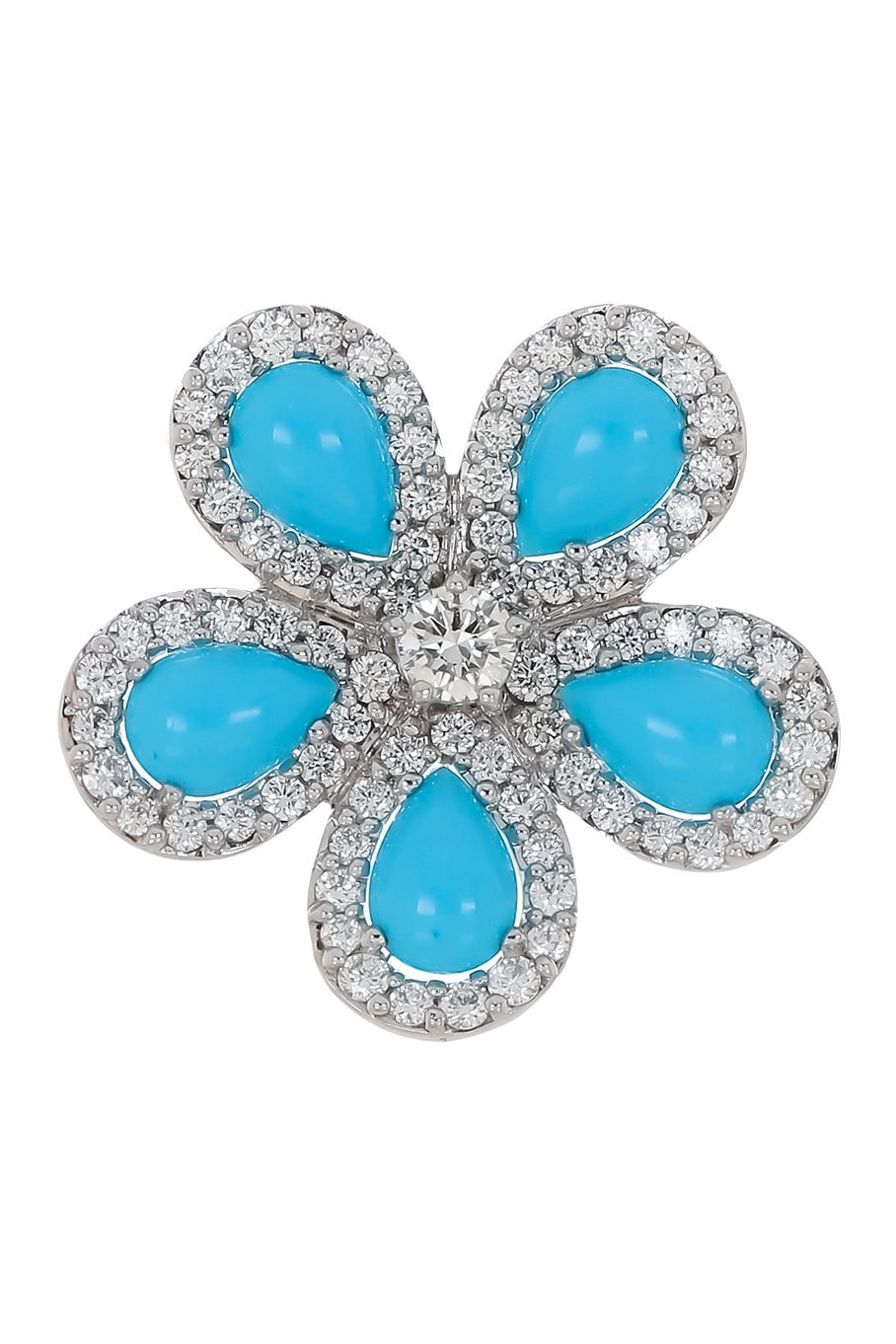PIRANESI-Turquoise Flower Ring-WHITE GOLD