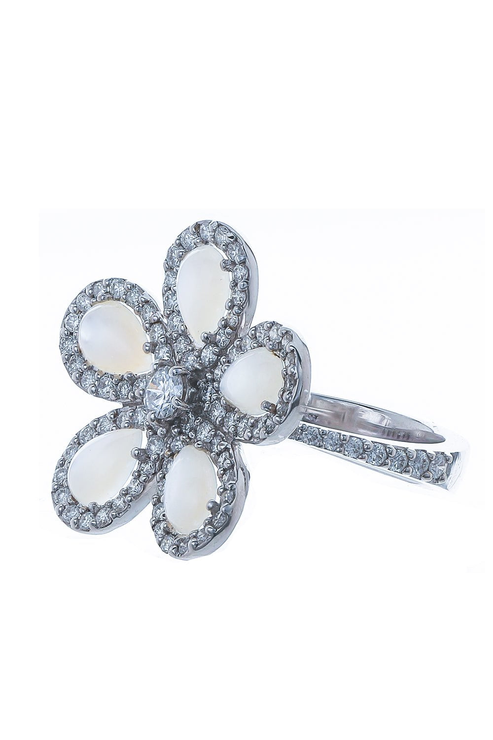 PIRANESI-Pearl Diamond Flower Ring-WHITE GOLD