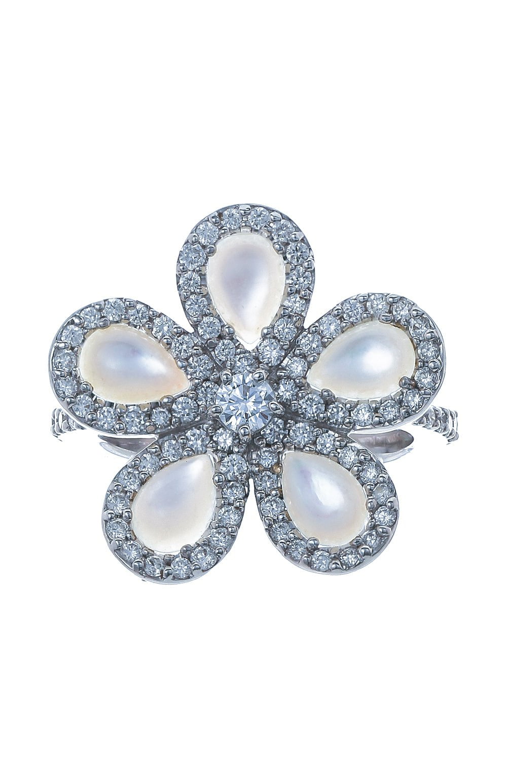 PIRANESI-Pearl Diamond Flower Ring-WHITE GOLD