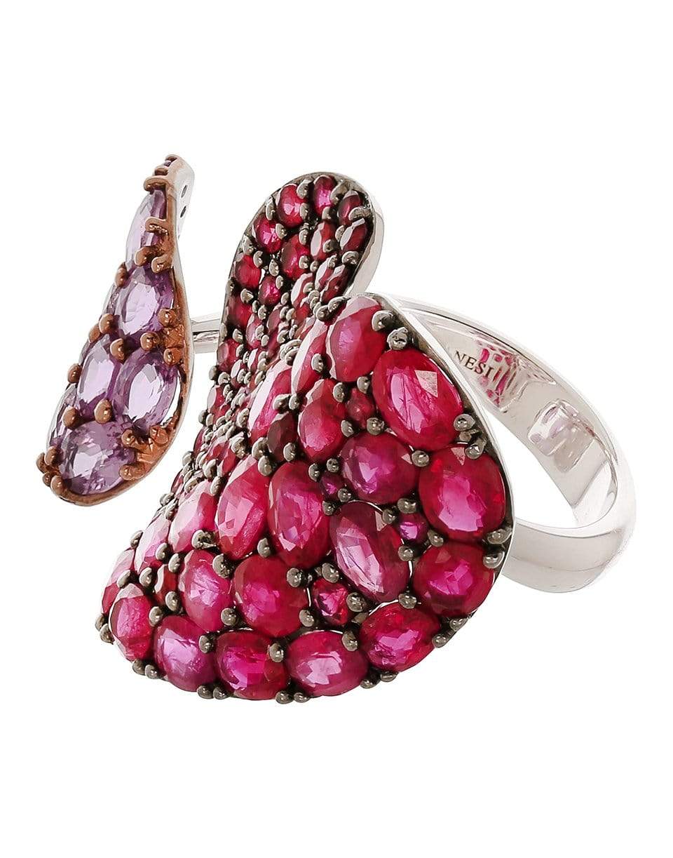 PIRANESI-Ruby and Purple Sapphire Double Heart Ring-WHITE GOLD