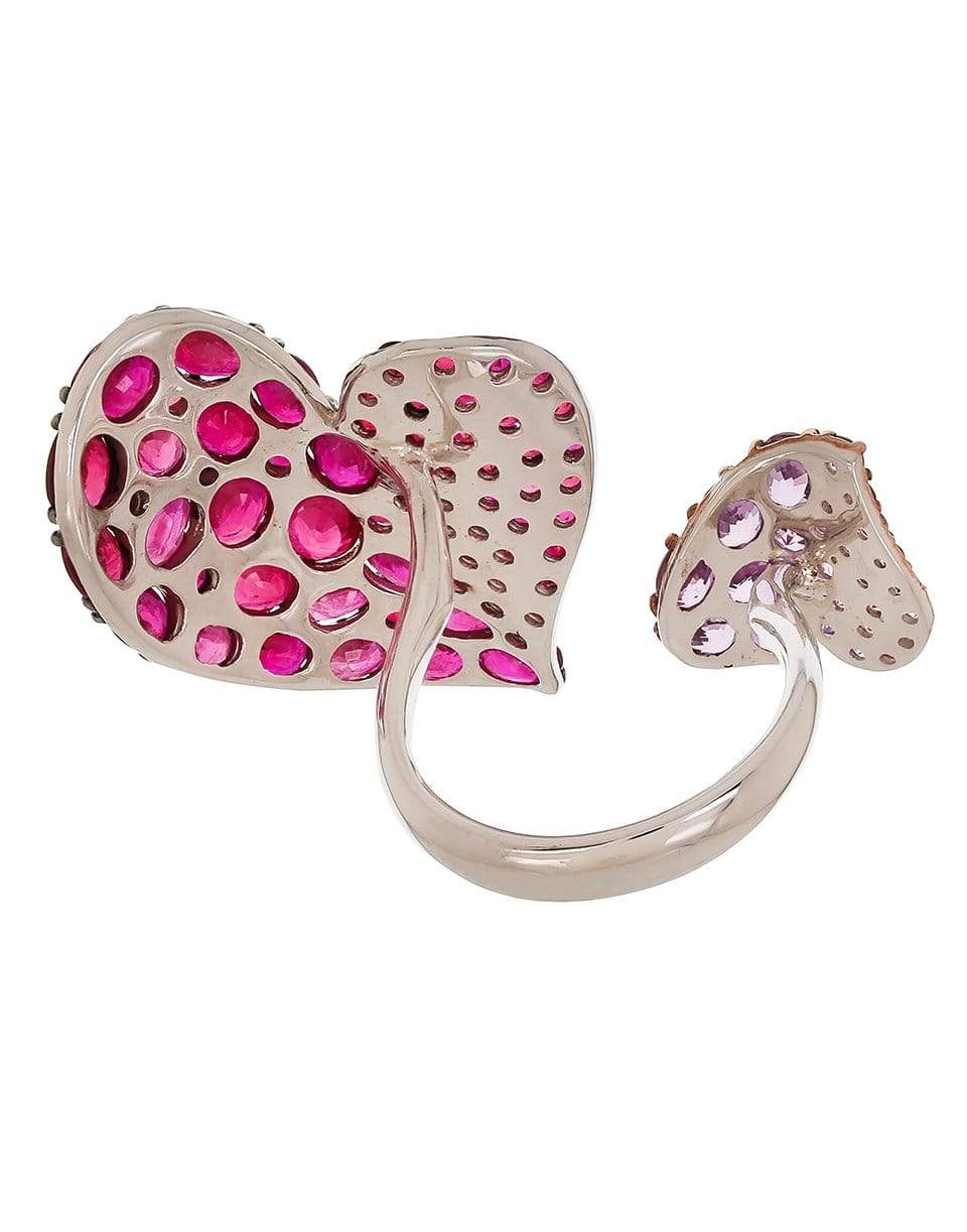 PIRANESI-Ruby and Purple Sapphire Double Heart Ring-WHITE GOLD