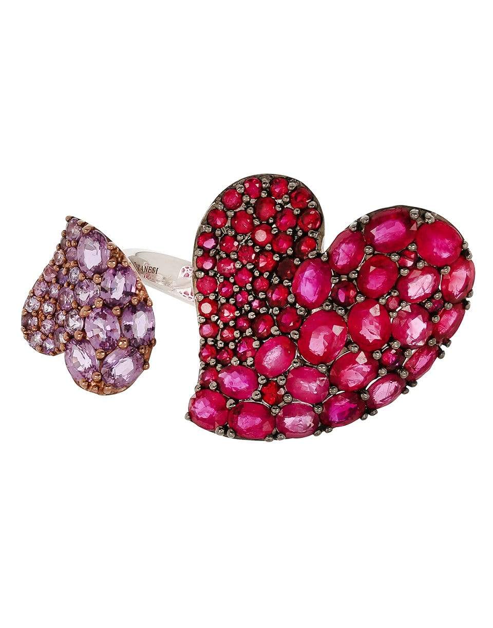 PIRANESI-Ruby and Purple Sapphire Double Heart Ring-WHITE GOLD