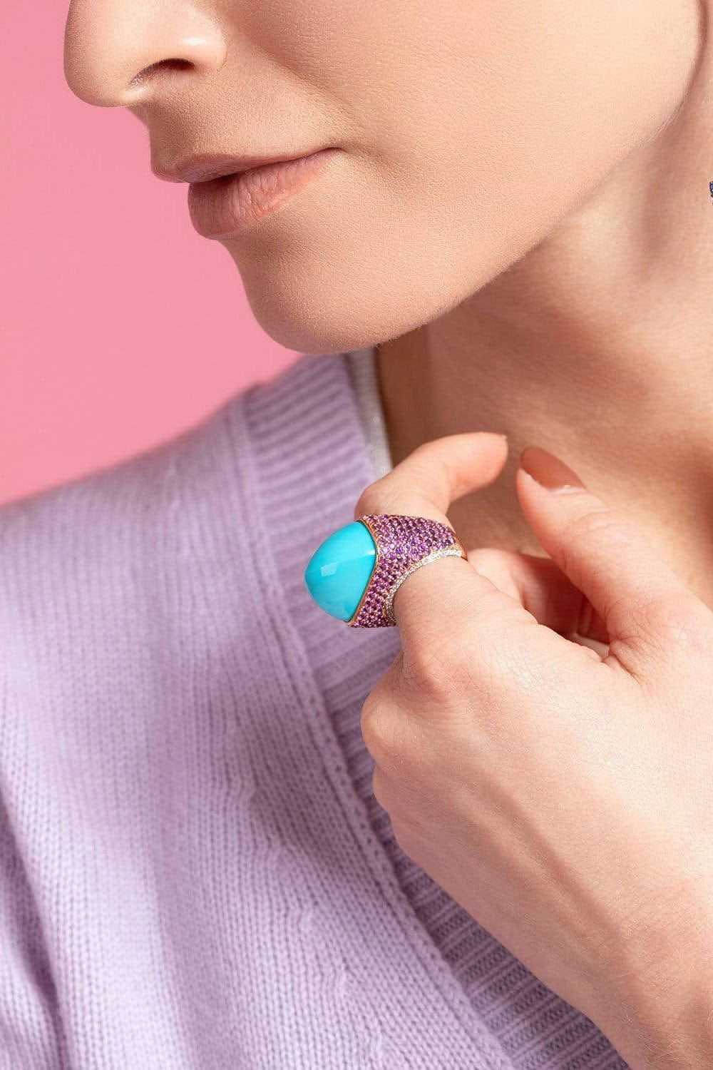 PIRANESI-Sugarloaf Turquoise and Amethyst Ring-WHITE GOLD