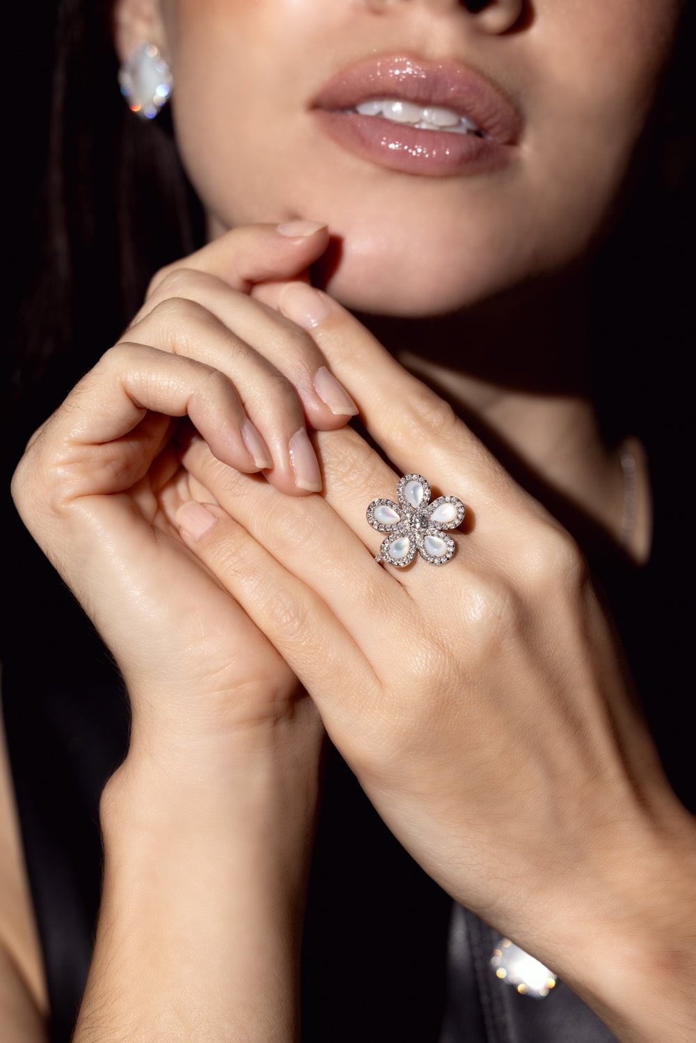 PIRANESI-Pearl Diamond Flower Ring-WHITE GOLD
