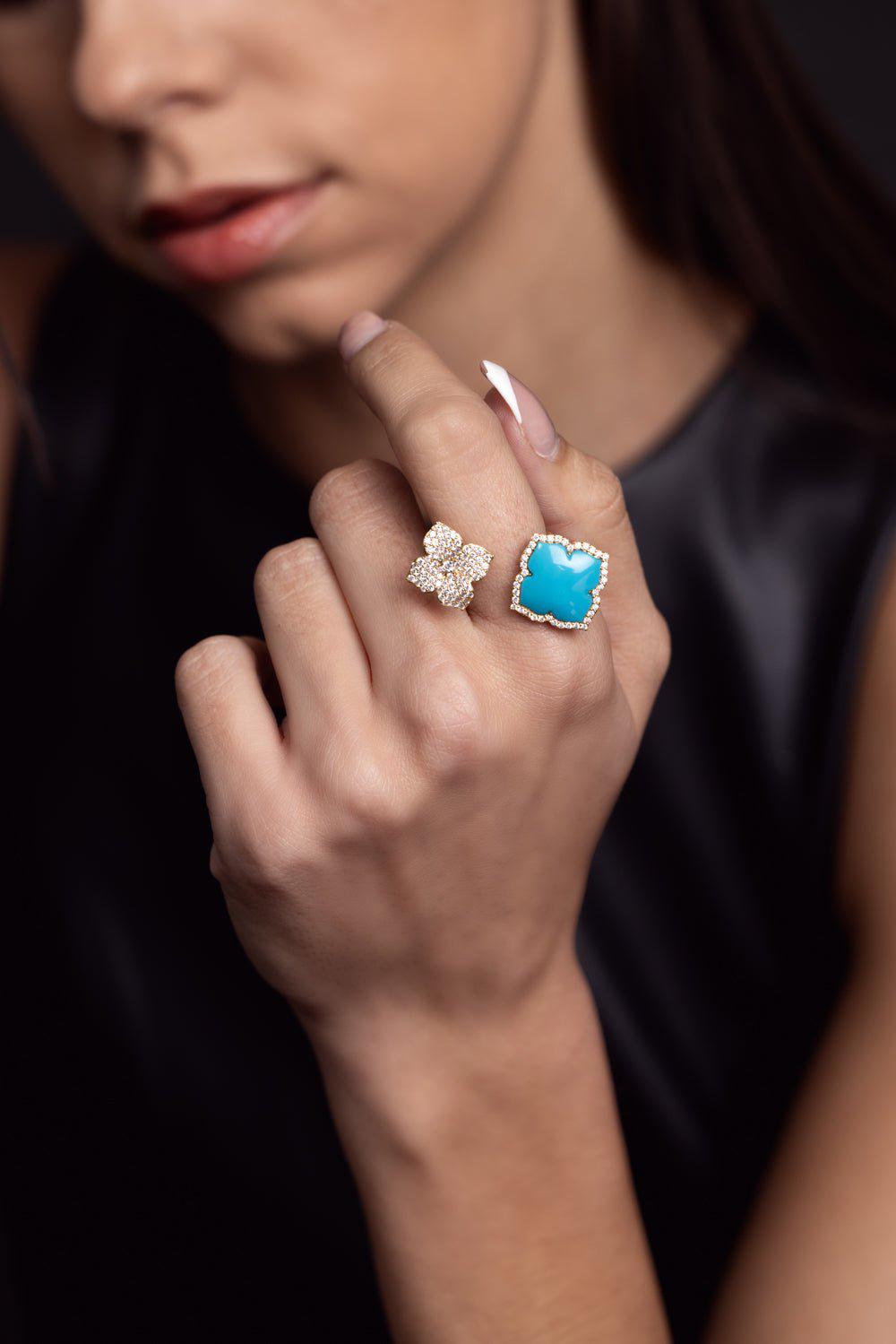 PIRANESI-Capri Turquoise Double Flower Ring-YELLOW GOLD