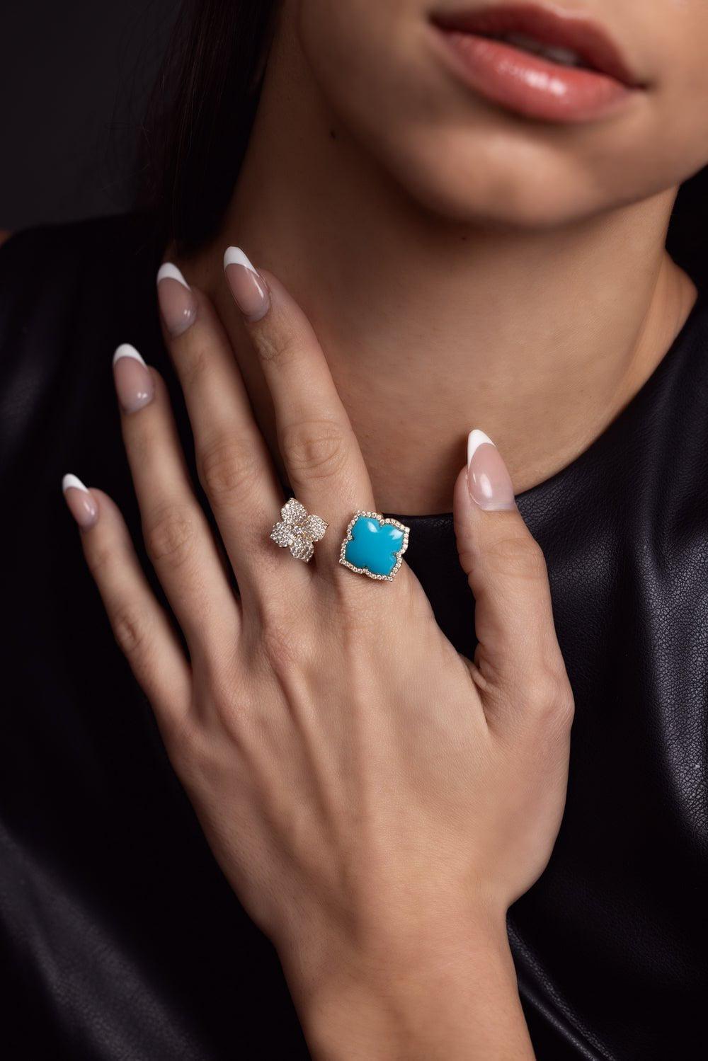 PIRANESI-Capri Turquoise Double Flower Ring-YELLOW GOLD