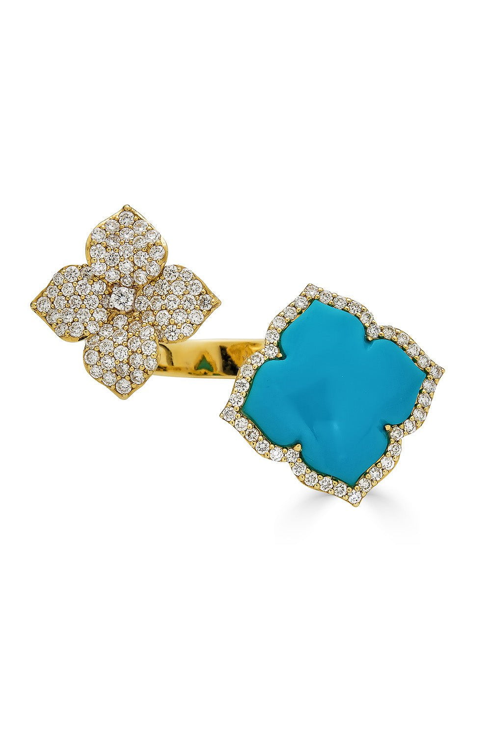 PIRANESI-Capri Turquoise Double Flower Ring-YELLOW GOLD