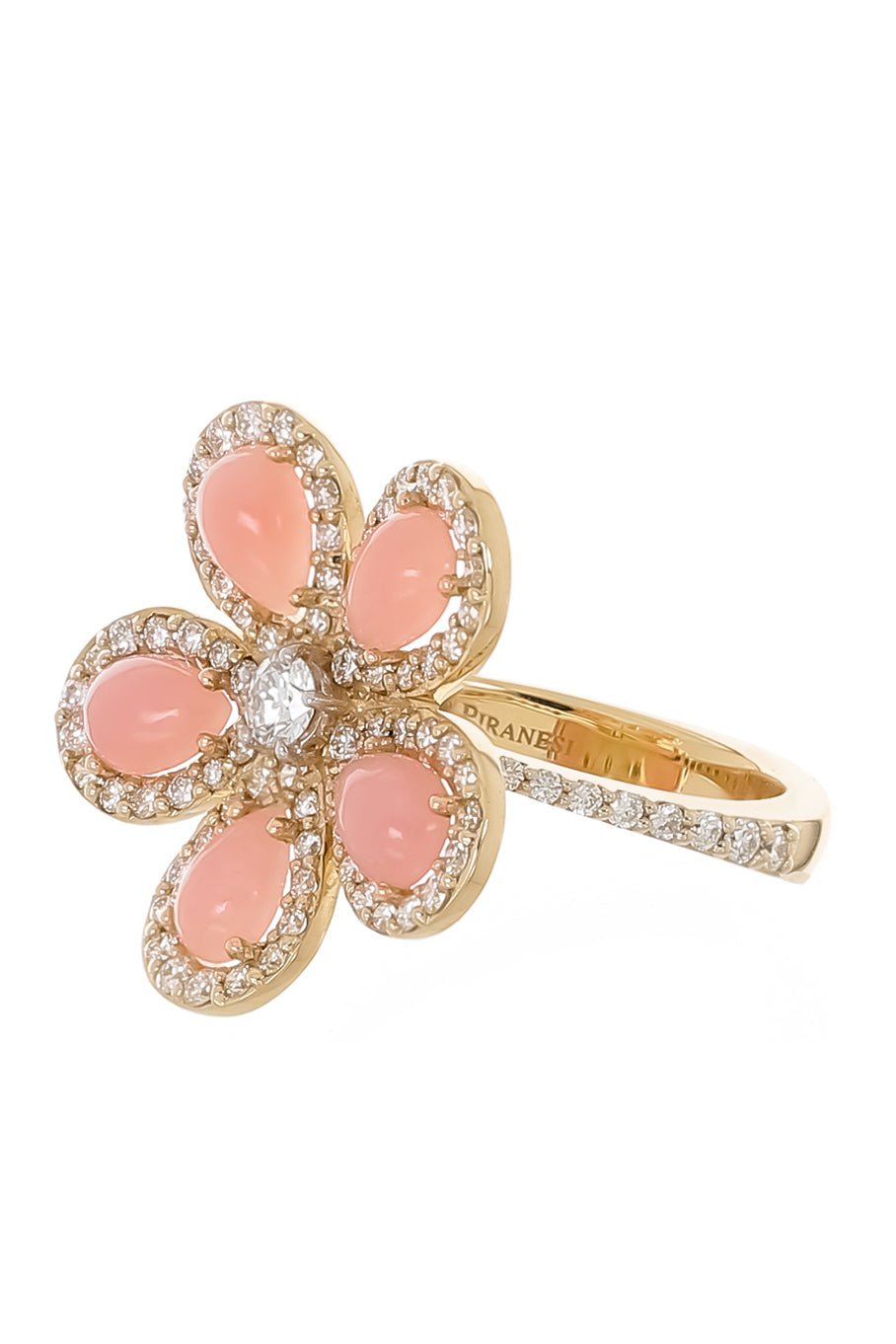 PIRANESI-Pink Opal Flower Ring-YELLOW GOLD
