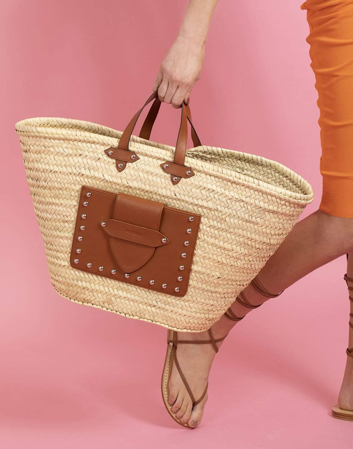 POOLSIDE-Large Studded Beach Tote-NATURAL