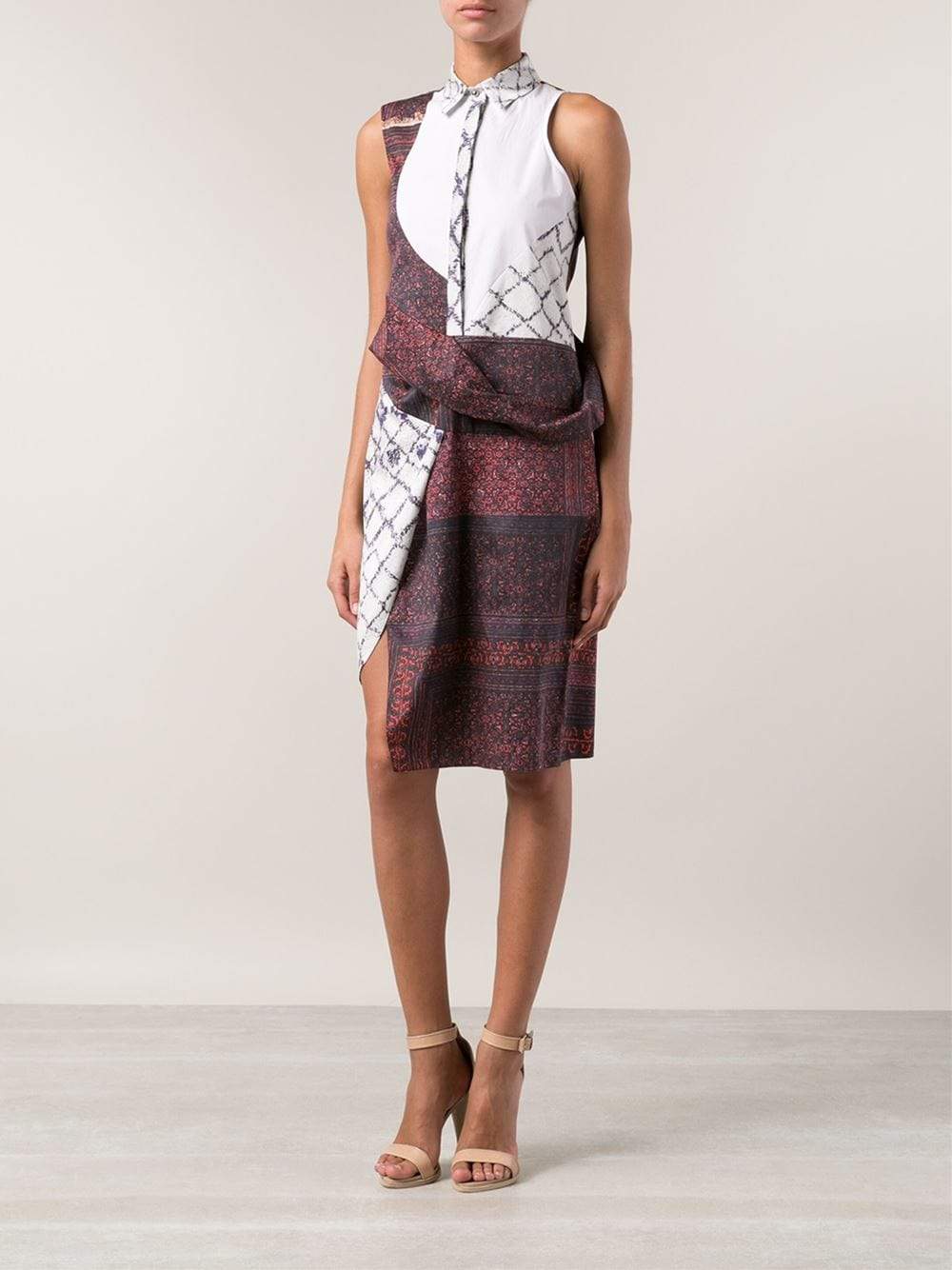 PRABAL GURUNG-Sleeveless Draped Shirt Dress-