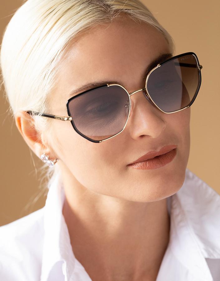 PRADA-Black and Pale Gold Sunglasses-BLK/GLD
