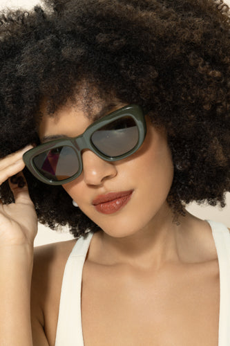 Square Cat Eye Sunglasses - Laurel Green Olive