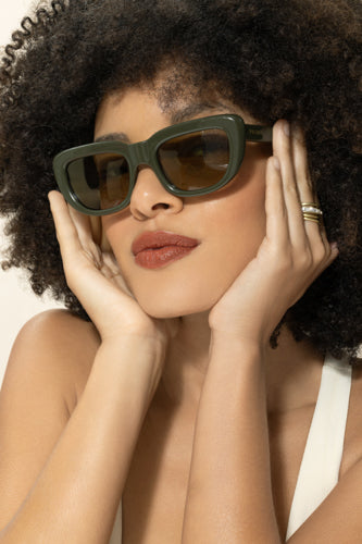 Square Cat Eye Sunglasses - Laurel Green Olive