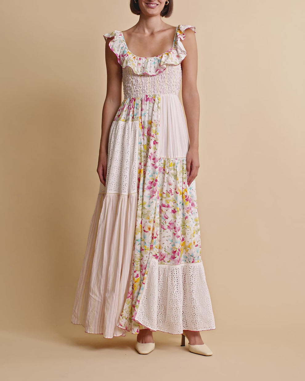 chinese dress ladies Patchwork Smocking Dress