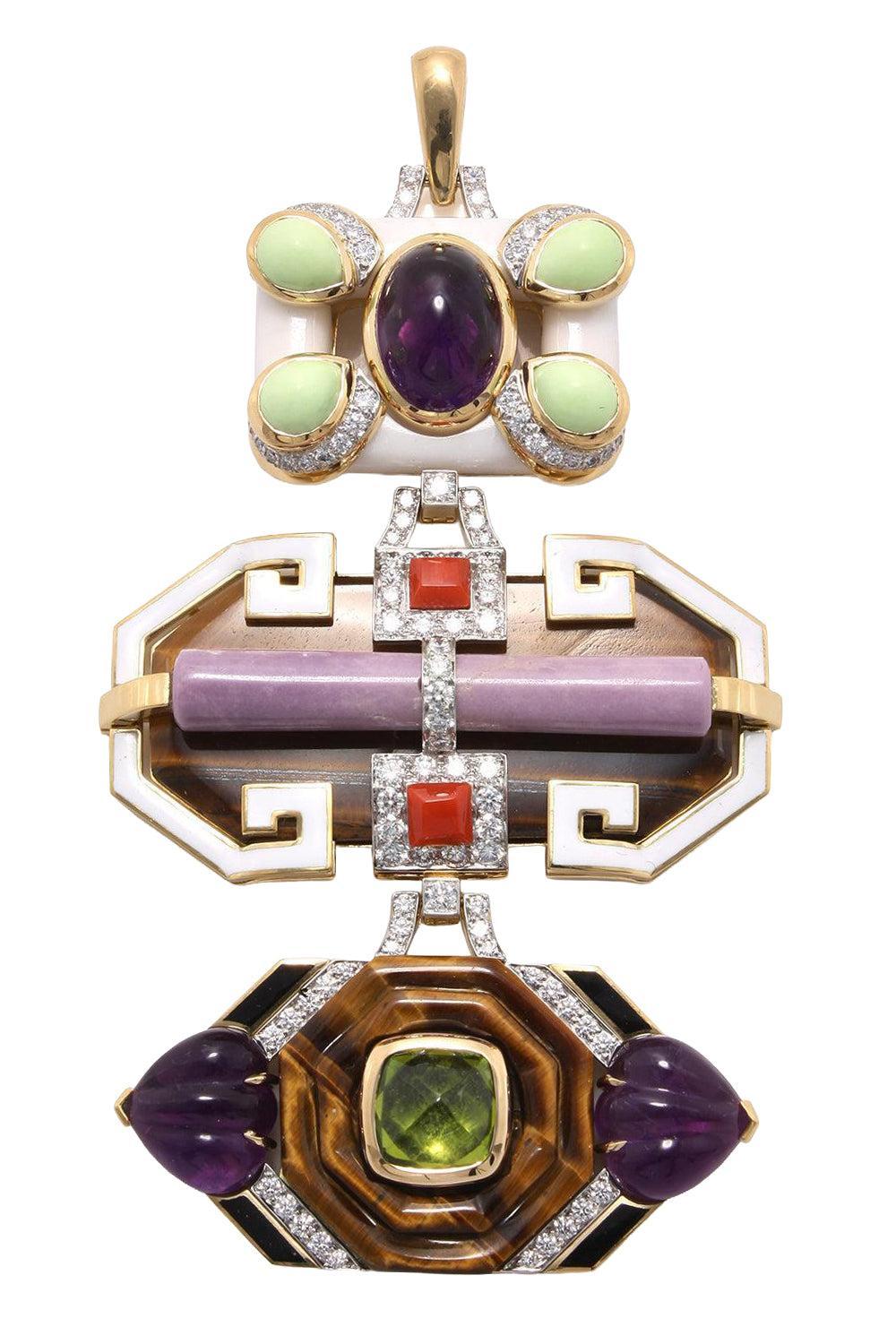 Tigers Eye Marble White Black Totem Pendant-YELLOW GOLD-JEWELRYFINE JEWELPENDANT-DAVID WEBB