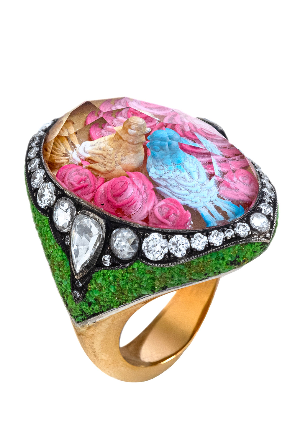 Diamond Lovebirds Mosaic Ring