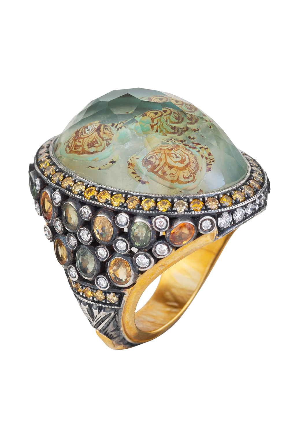 Sapphire Yellow Diamond Carved Turtle Ring