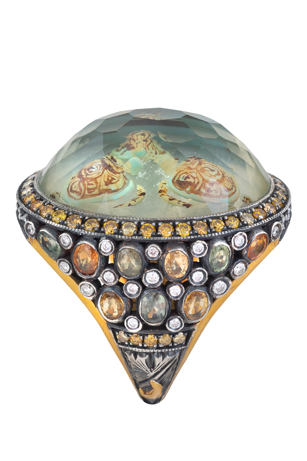 Sapphire Yellow Diamond Carved Turtle Ring