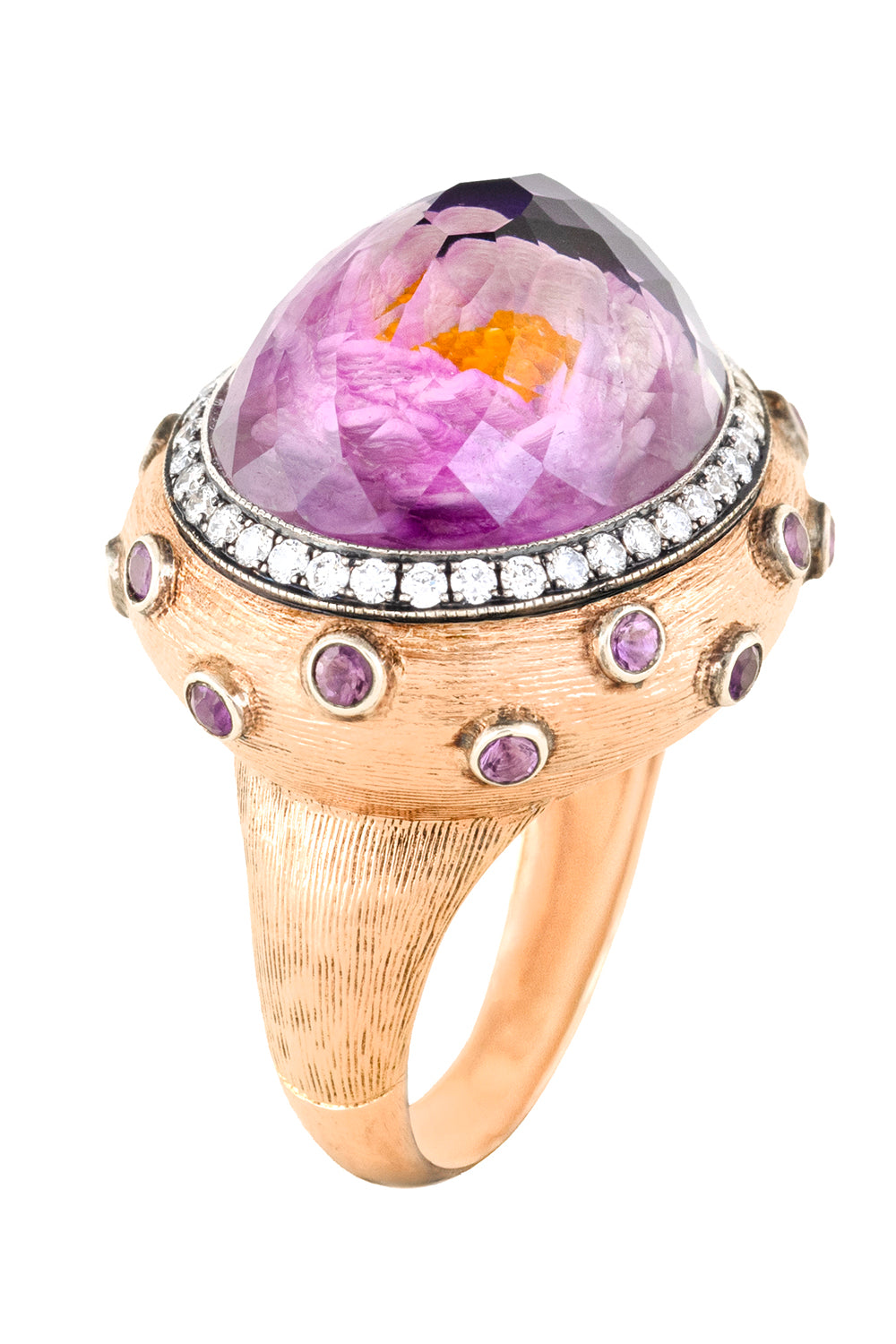 Diamond Amethyst Carved Floral Bloom Ring