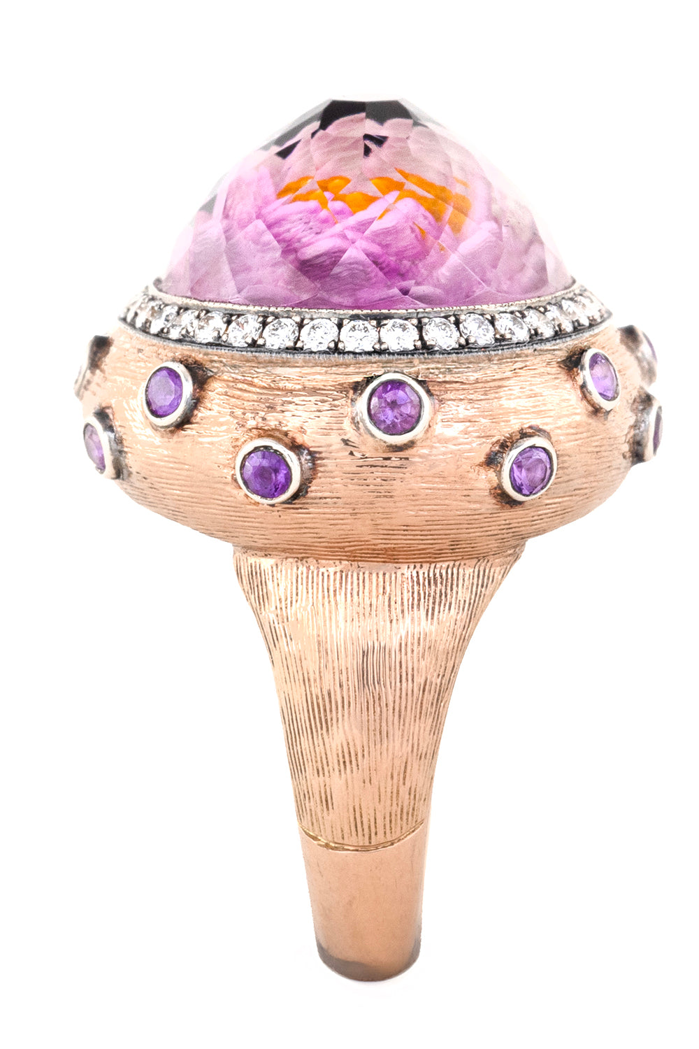 Diamond Amethyst Carved Floral Bloom Ring