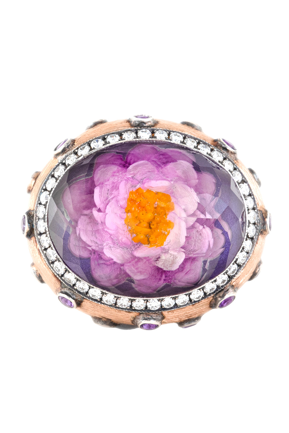 Diamond Amethyst Carved Floral Bloom Ring