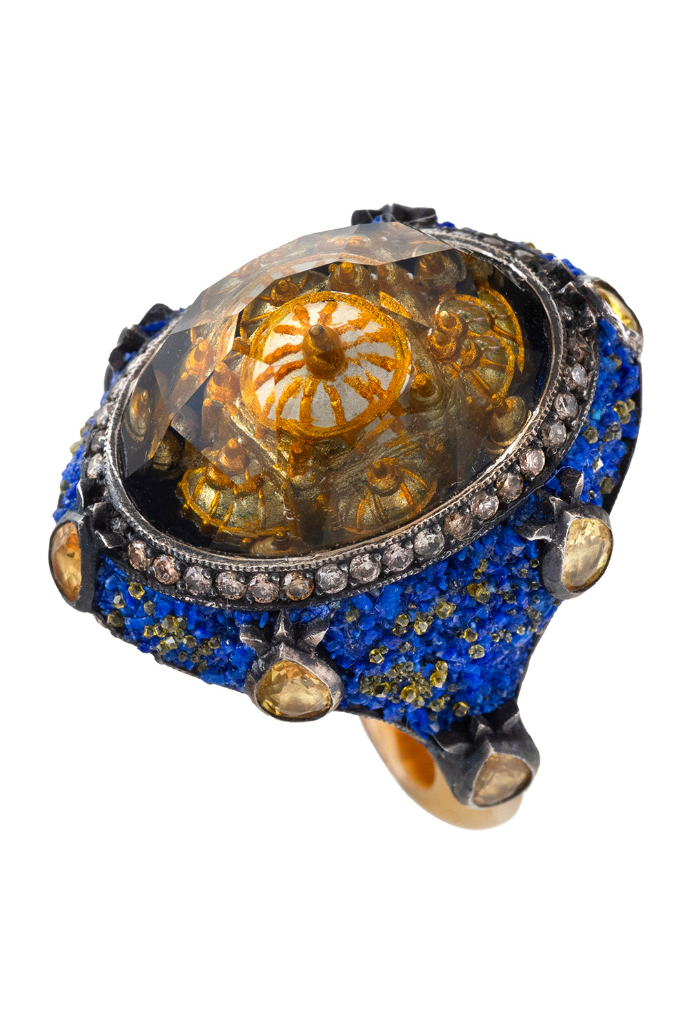 Yellow Sapphire Brown Diamond Ottoman Architecture Ring