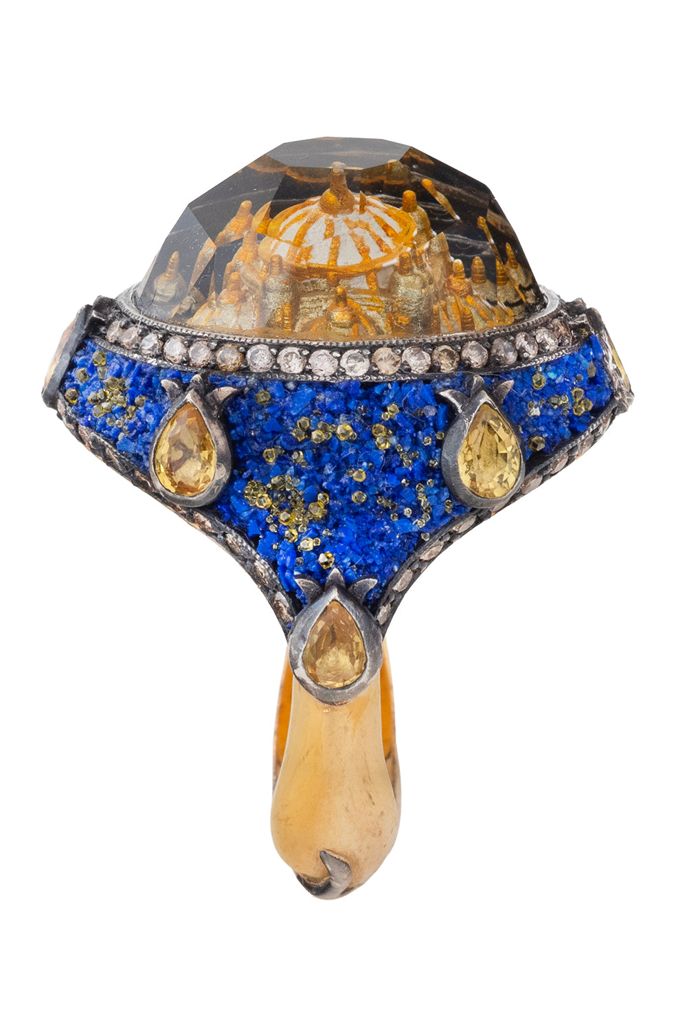 Yellow Sapphire Brown Diamond Ottoman Architecture Ring
