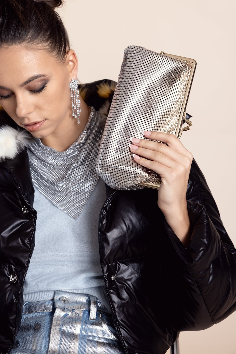 RABANNE-Pixel Scarf - Gold-GOLD