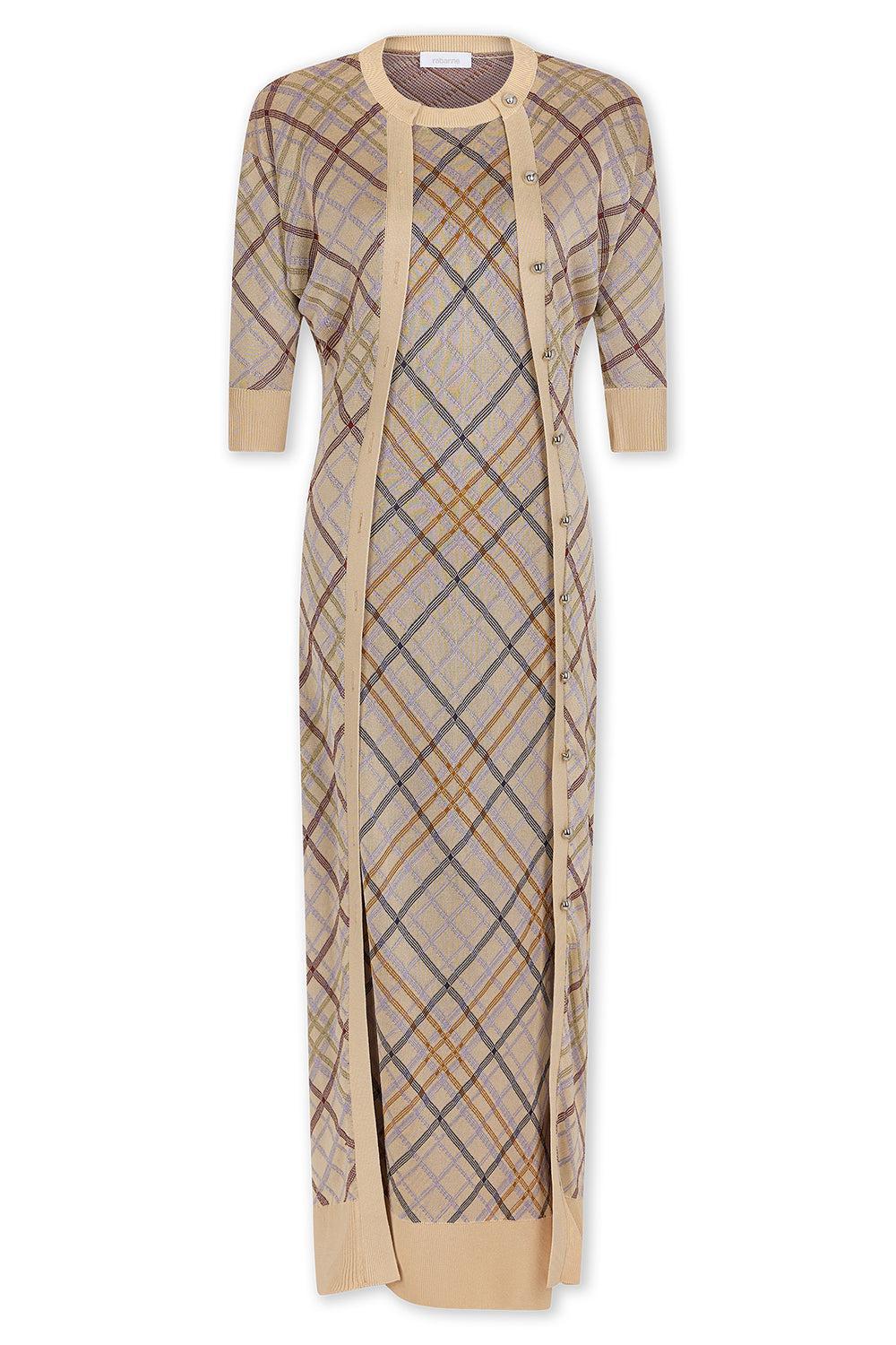 CHECKERED DRESS WITH LONG CARDIGAN-BGECHECK-XS-CLOTHINGDRESSCASUAL-RABANNE