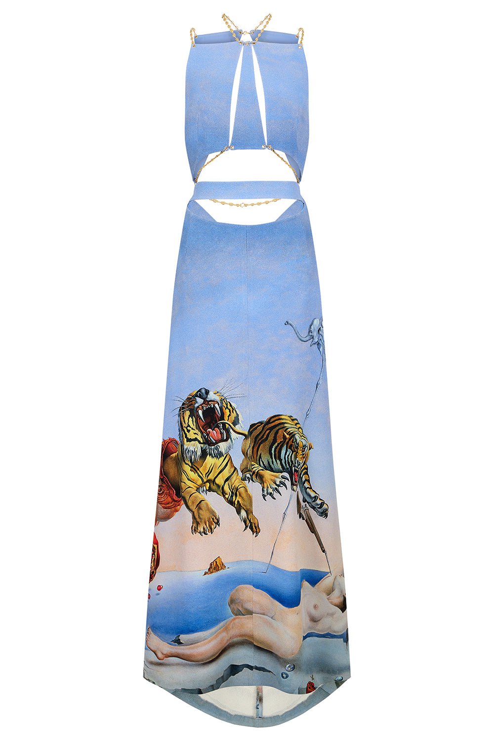 RABANNE-Cut Out Maxi Dress-BLU/TIGR