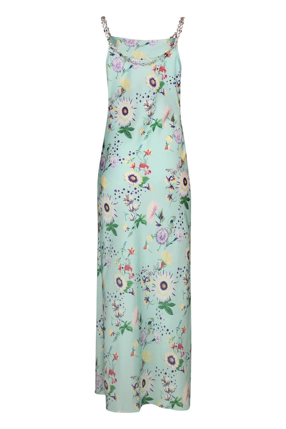 Floral Chain Detail Slip Dress-FLORAL-34-CLOTHINGDRESSCASUAL-RABANNE