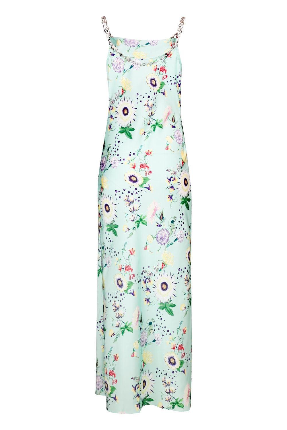 Floral Chain Detail Slip Dress-FLORAL-34-CLOTHINGDRESSCASUAL-RABANNE