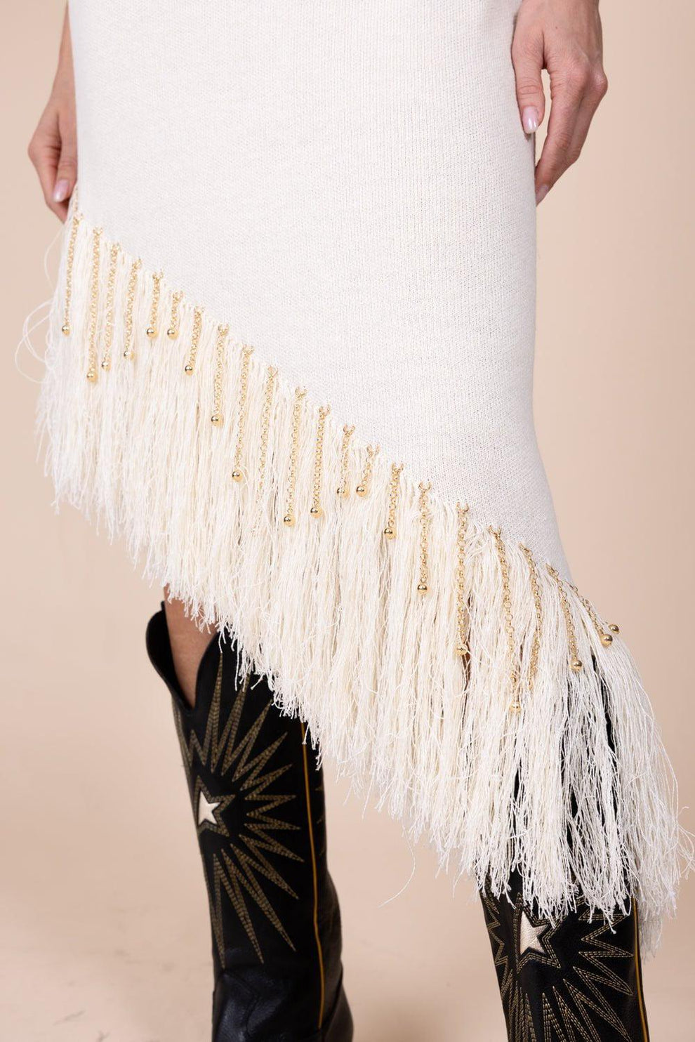 Rabanne Asymmetric Fringed Linen Midi Dress