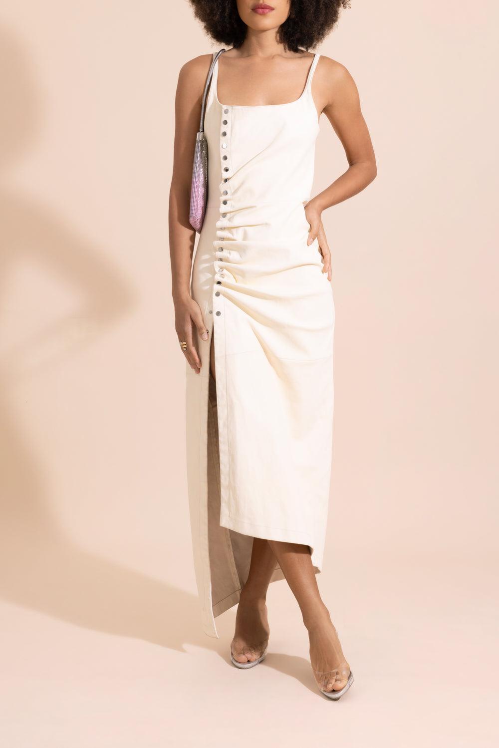 Sleeveless Button Front Ruched Dress