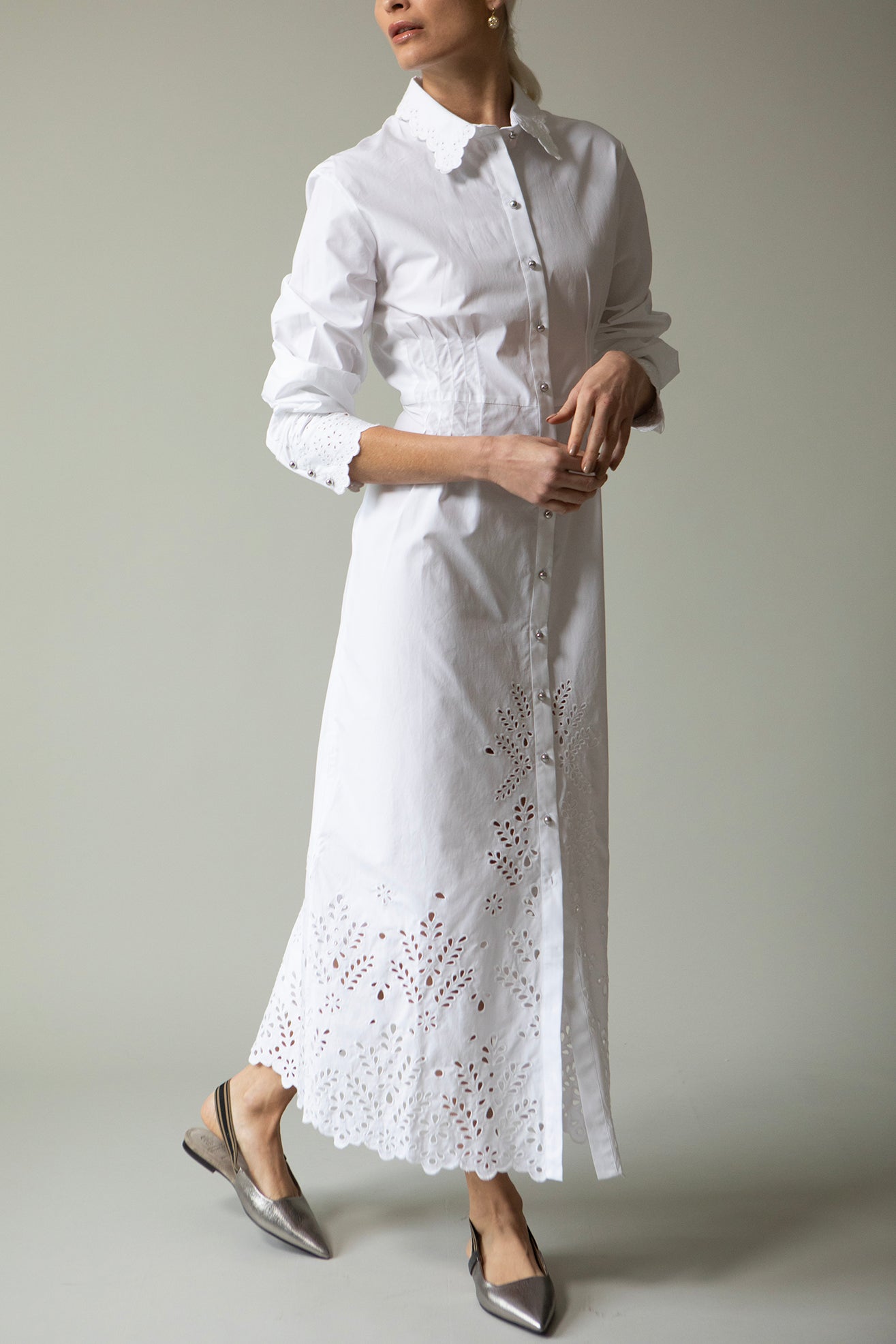 RABANNE-Button Front Midi Dress-