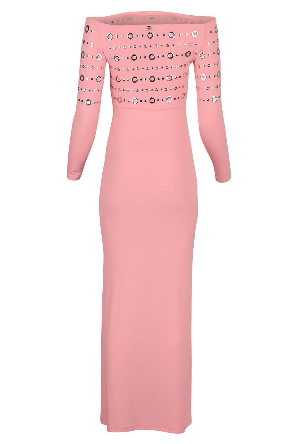 Embellished Off The Shoulder Dress-PINK-36-CLOTHINGDRESSCASUAL-RABANNE